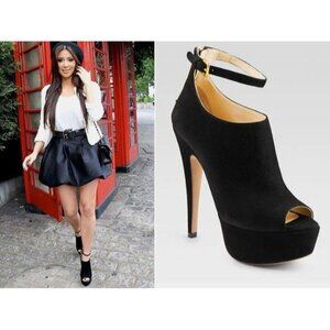 VTG Y2K Prada blk suede peeptoe ankle-strap platform booties 39 High Vamp Bootie